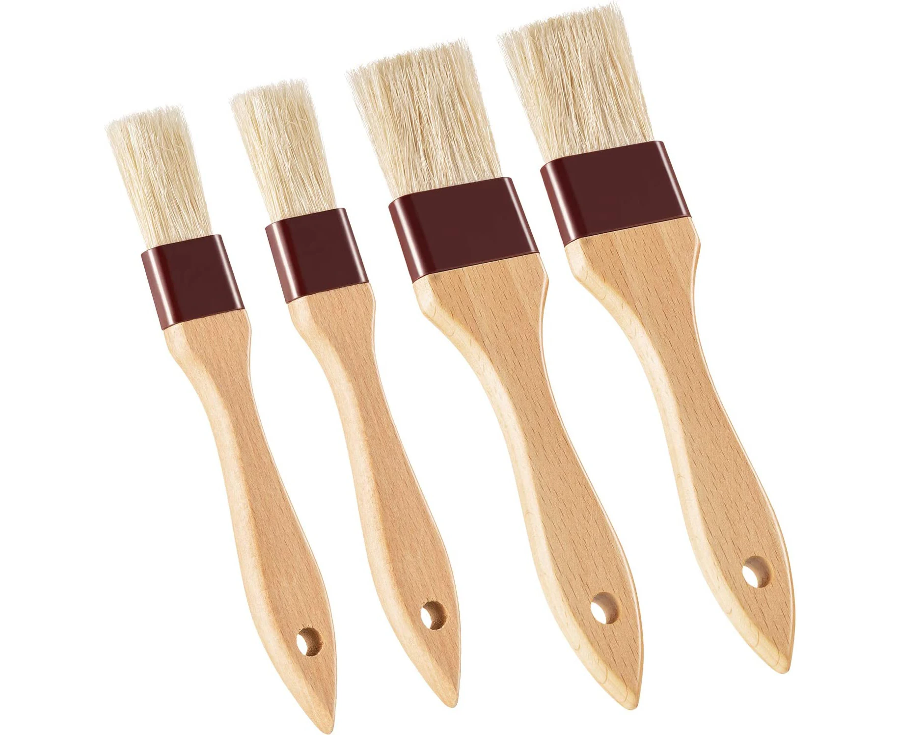 4 Pieces Pastry Brushes Basting Oil Brush with Boar Bristles and Beech Hardwood Handles Barbecue Oil Brush for Spreading Butter Cooking Baking Brush (1 Inc