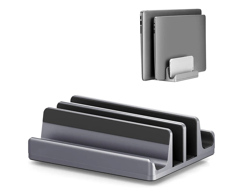 Double-Slot Adjustable Vertical Laptop Stand Designed 2 Slot Aluminum Desktop Holder for Most laptops - Grey