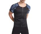 Men Waist Trainer Soft Short Sleeve Round Neck Polyester Sauna Sport Sweat Corset for Gym-Camouflage