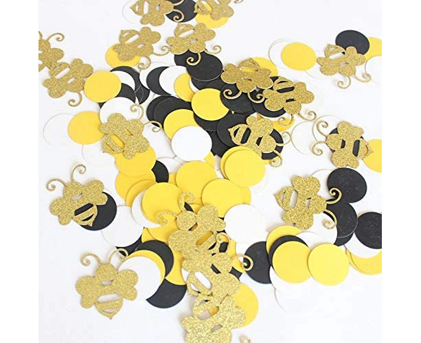 360 Pieces Bee Confetti Gold Glitter Bee Confetti Yellow Black Circle Confetti for Bee Themed Party Gender Reveal Baby Shower