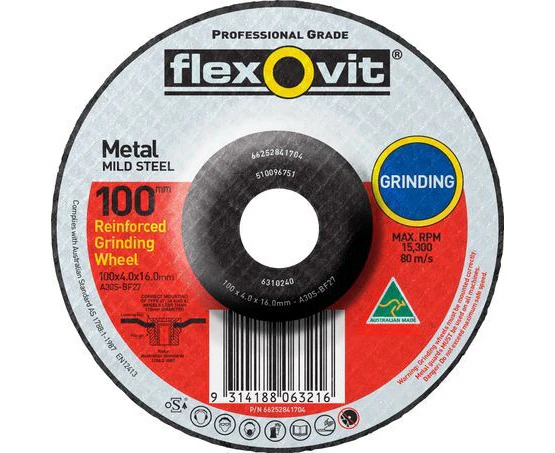 FLEXOVIT 6310240 GRINDING DISC 4" 100 x 4.0 x 16mm RAISED FOR STEEL x1