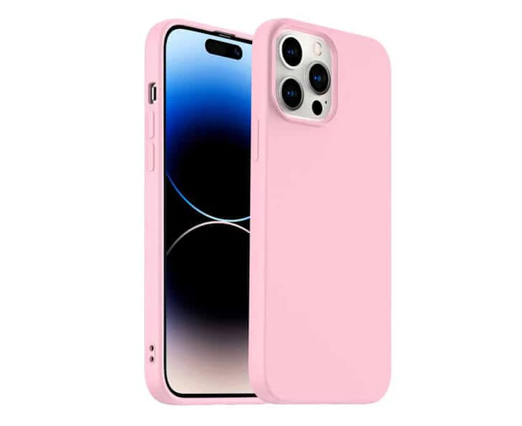 For Apple iPhone 14 Pro Max Silicone Silky Soft Case with Microfiber TPU Ultra Slim Anti Scratch Shockproof Cover (Sand Pink)