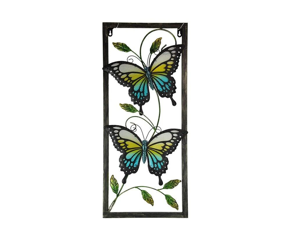 71x31cm Twin Butterfly Glass Metal Wall Art Home Decor Hanging Decoration Gift