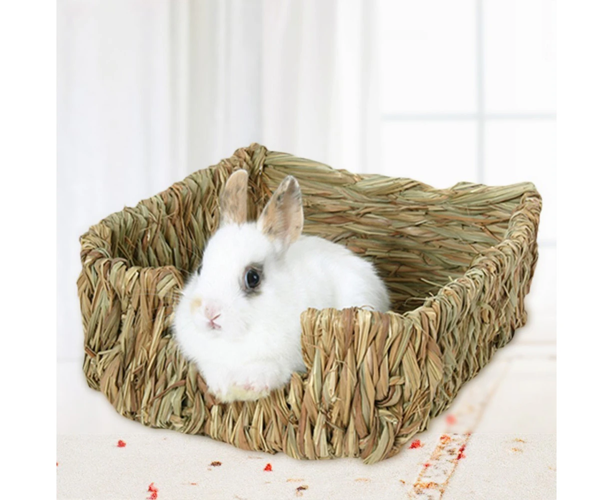 Woven Grass Small Pet Rabbit Hamster Guinea Pig Cage Nest House Chew Toy Bed-Wood brown