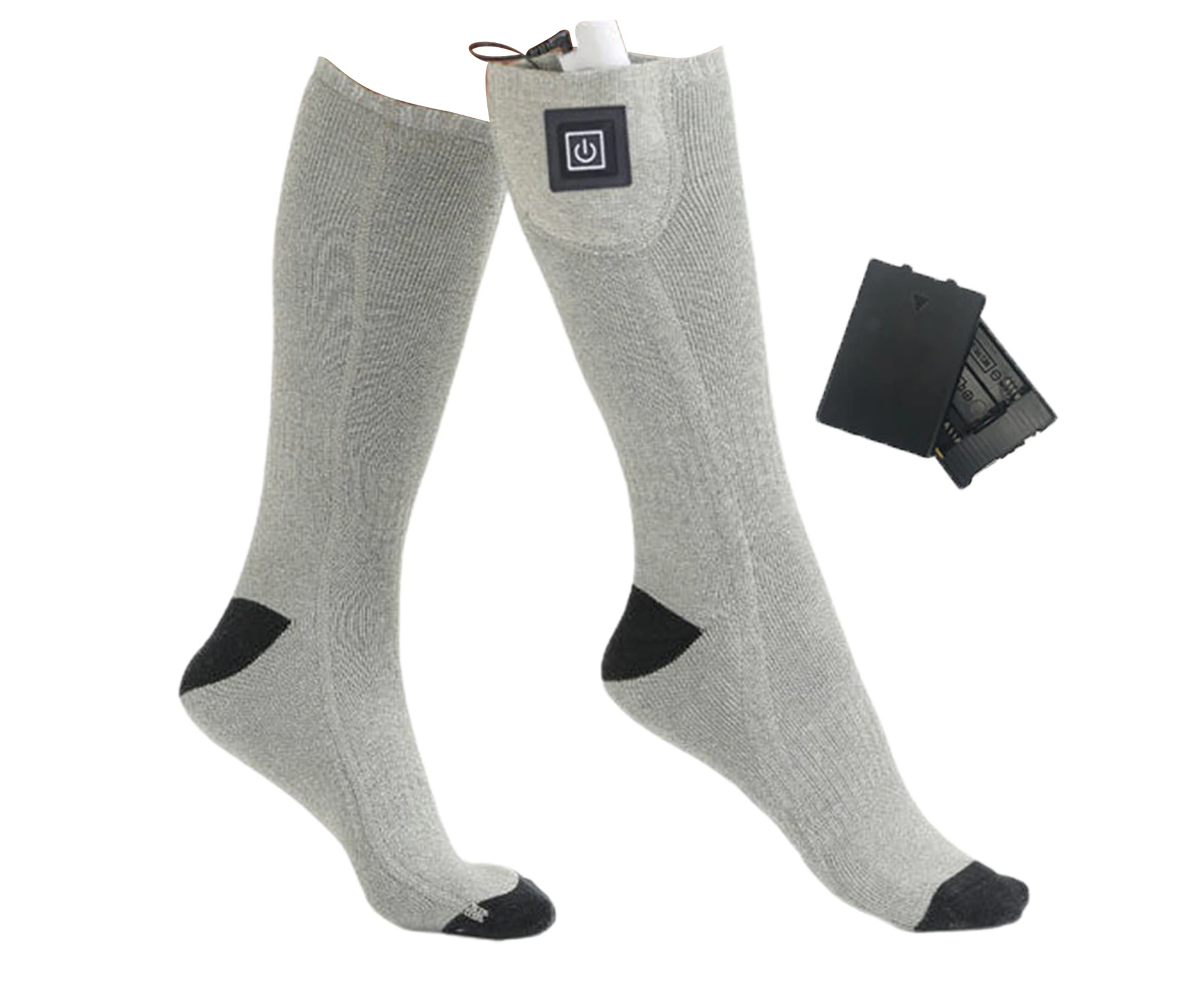 Heated Socks 3 Temperatures Adjustment Keep Warm USB Rechargeable Winter Long Electric Heating Socks for Daily Use - Grey