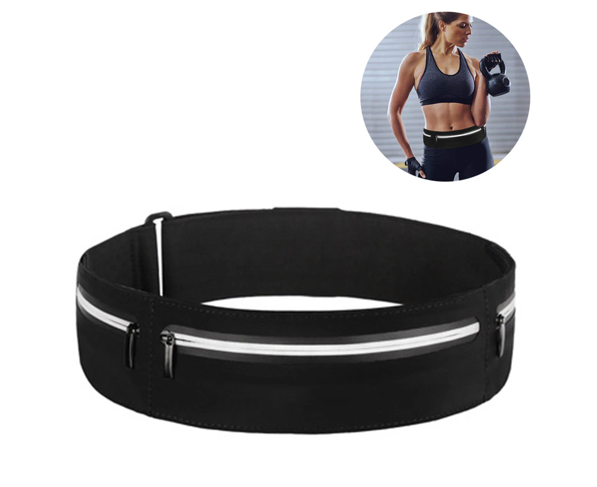 Running Belt Slim Waist Pocket Belt with 2 Expandable Pockets - Sweat Resistant Runners Belt,black