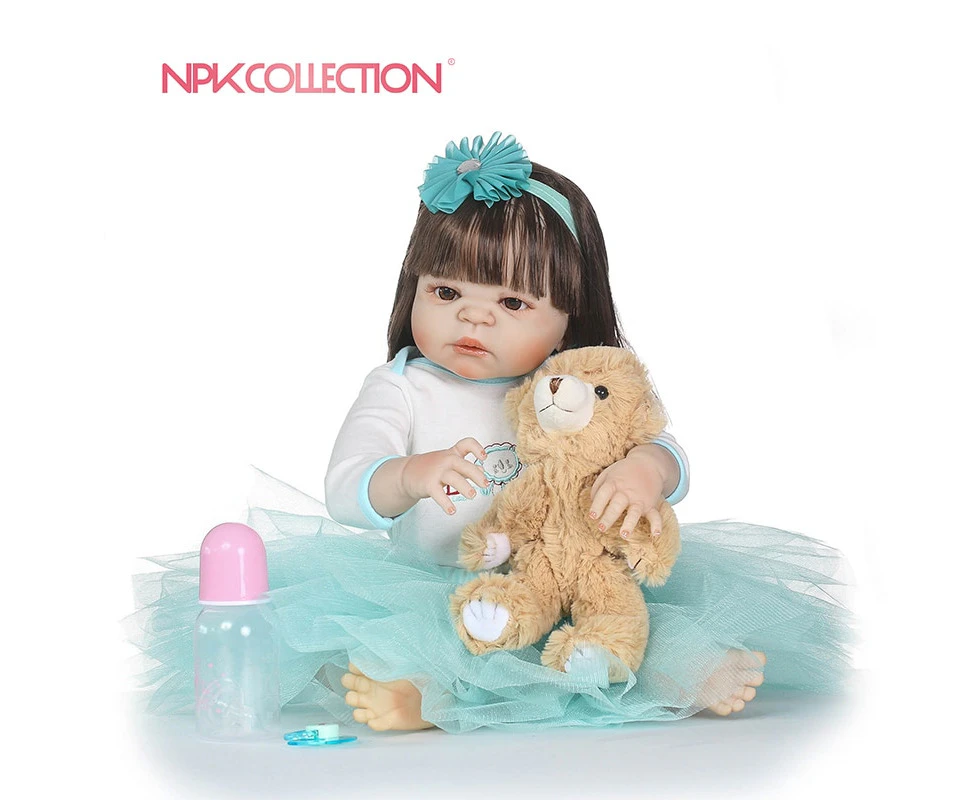 NPK  New Born Baby Girl Doll Toy 23'' Realistic Reborn Dolls Silicone Vinyl Full Body Alive bebe Boneca Reborns