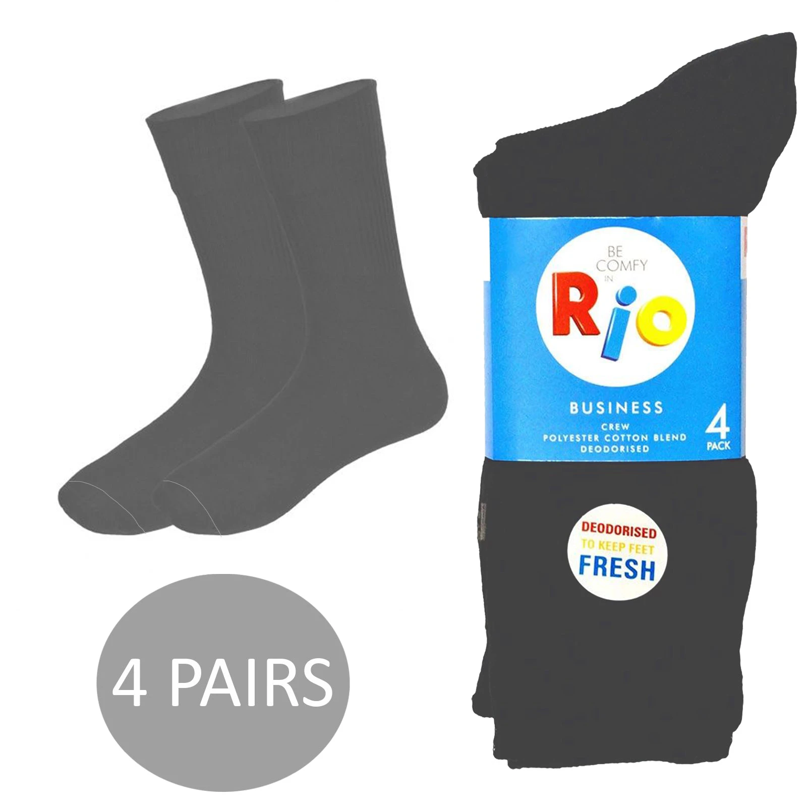 Rio 4 Pack Mens Business Work Crew Deodorised Socks Cotton Grey