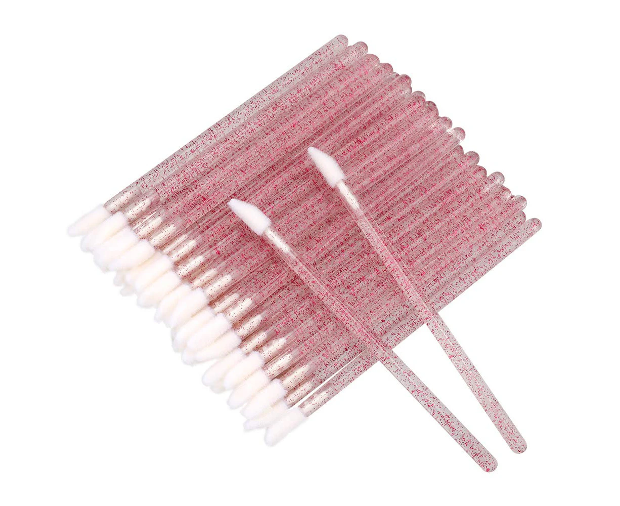 100PCS Glitter Crystal Lip Brush, Disposable Lip Brushes Lip Gloss Applicators Lipstick Gloss Wands Applicator Perfect Makeup Tool Kits -Rose