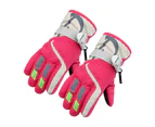 1 Pair Warm Gloves Waterproof Good Performance Knitted Fabric Practical Kids Winter Outdoor Gloves for Skiing Rose Red