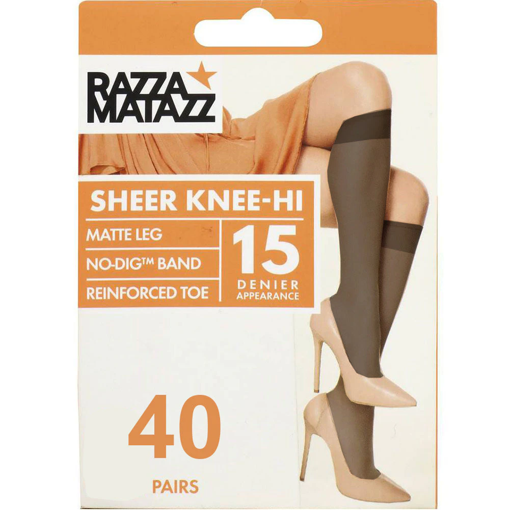 40 Pair RazzaMatazz Sheer Knee-Hi Women Stockings High Socks Black H80043 Bulk