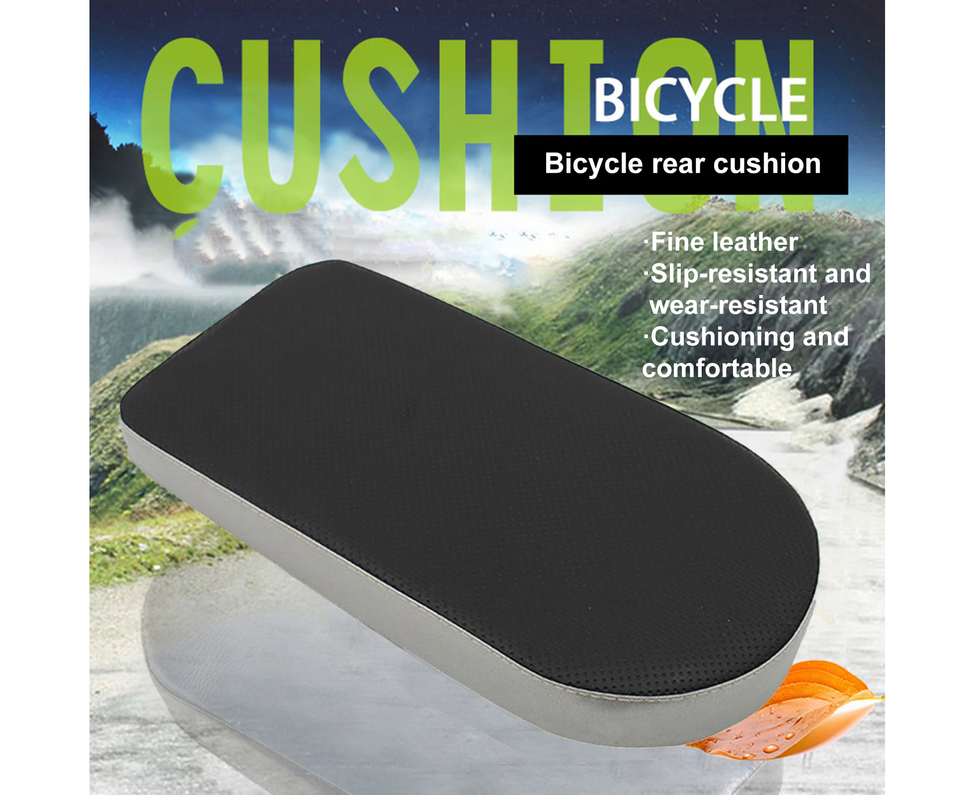 Bicycle Rear Cushion Wear-resistant Shock Absorption Faux Leather Stain-resistant Saddle Back Seat for Bike Silver + Black