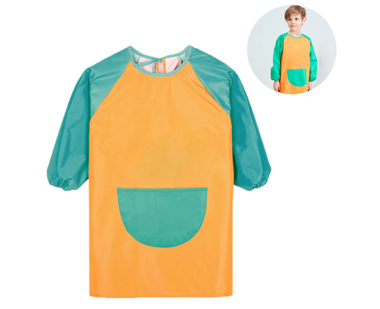 Unisex Boys Girls Waterproof Art Smock Kids Painting Aprons with Pockets Long Sleeve&Sleeveless Age 6-9 Years - Orange