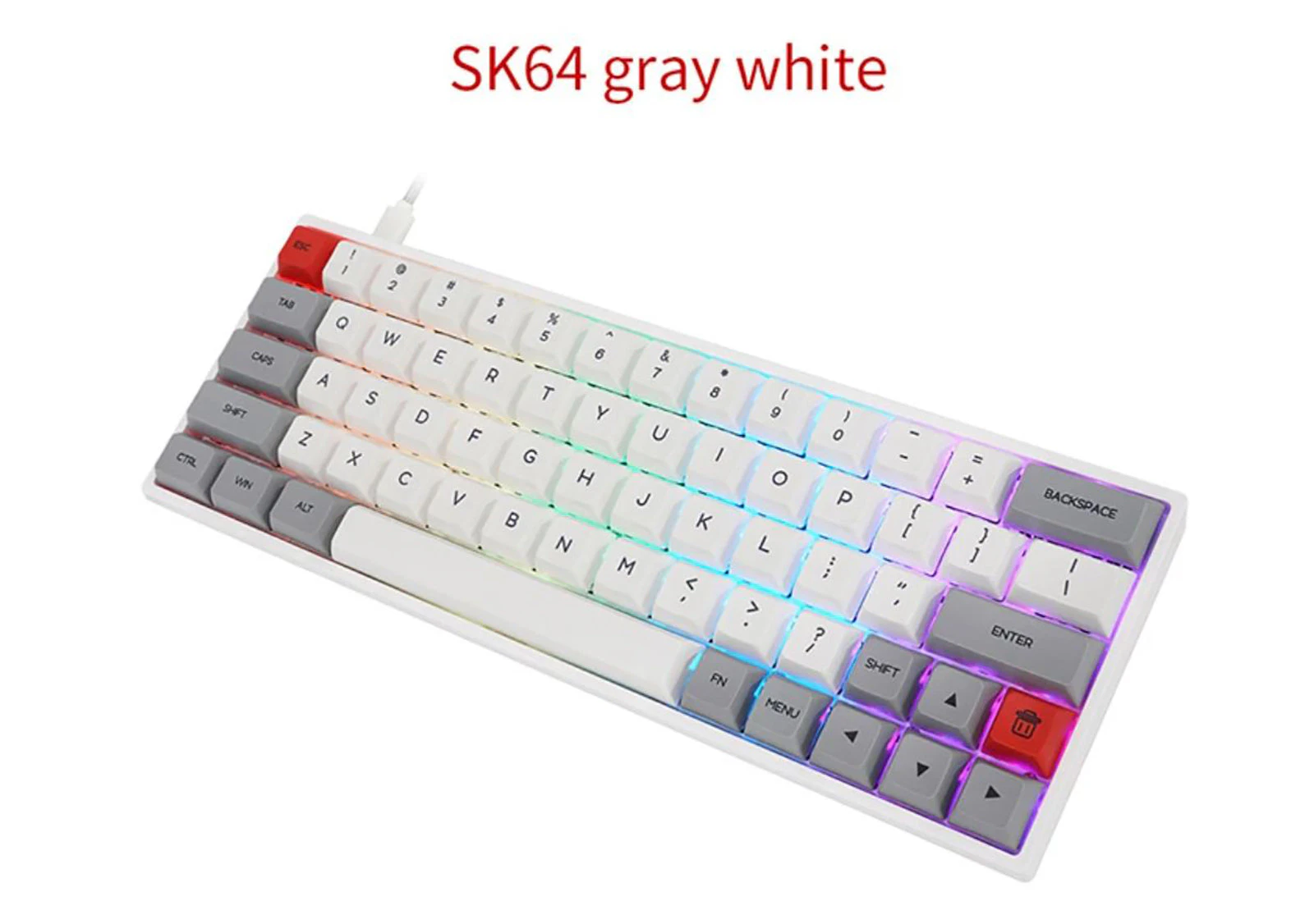 Geek SK64S Custom 64 Keys RGB Backlit Bluetooth Wired Mechanical Gaming Keyboard - White, Red Switch