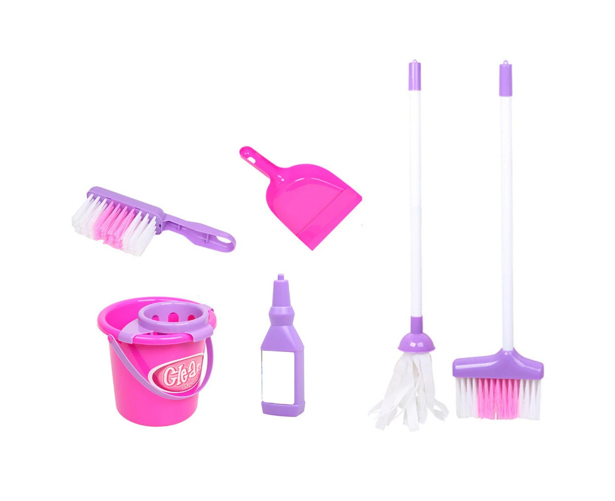 Centaurus Store 6Pcs/Set Cleaning Toys Delicate Craft Education Lightweight Emulation Broom Bucket Toys Set for Kids-Pink