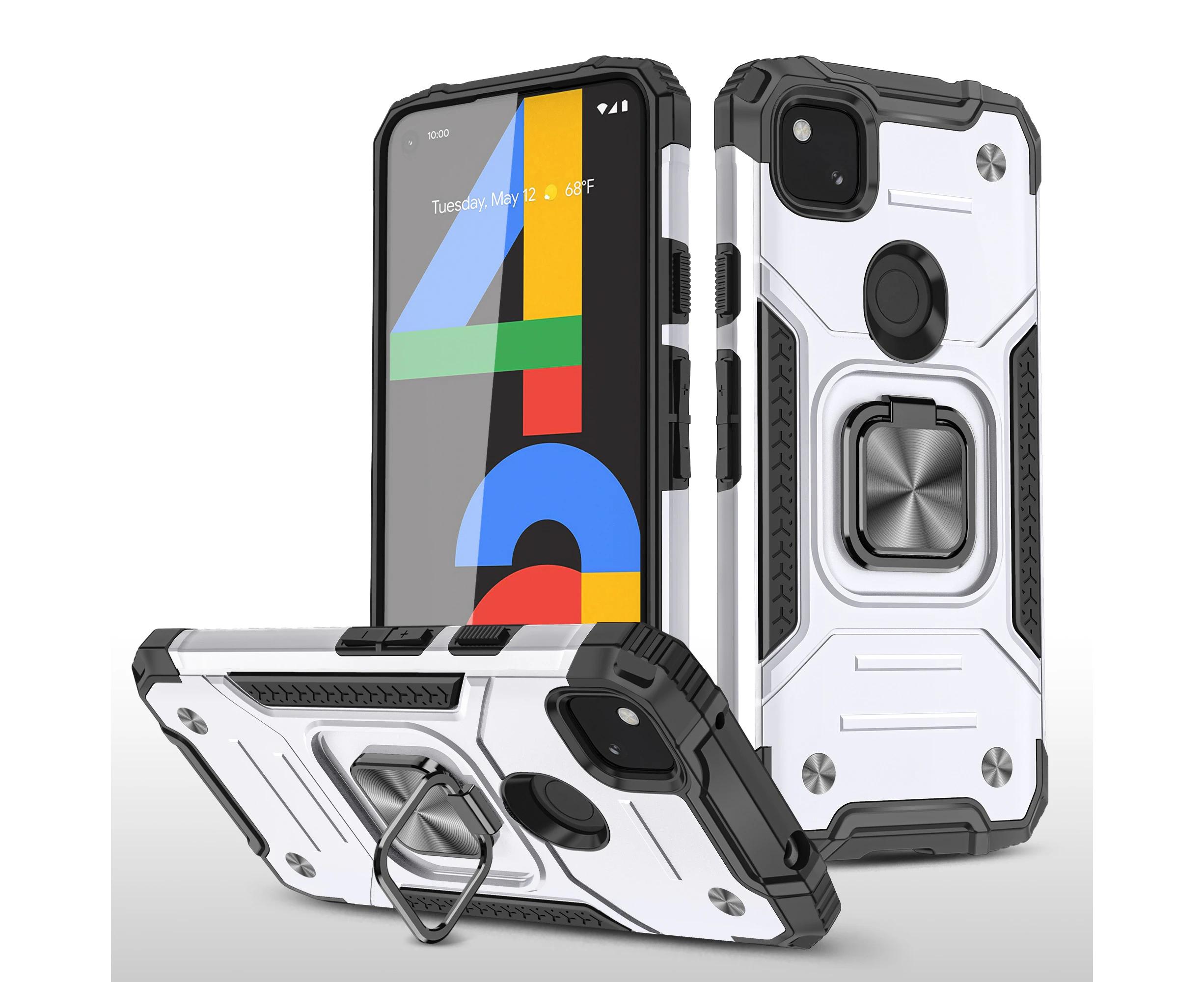 For Google Pixel 4A 2020 Case (NOT Compatible with Pixel 4A 5G) with Magnetic Ring Holder - Silver