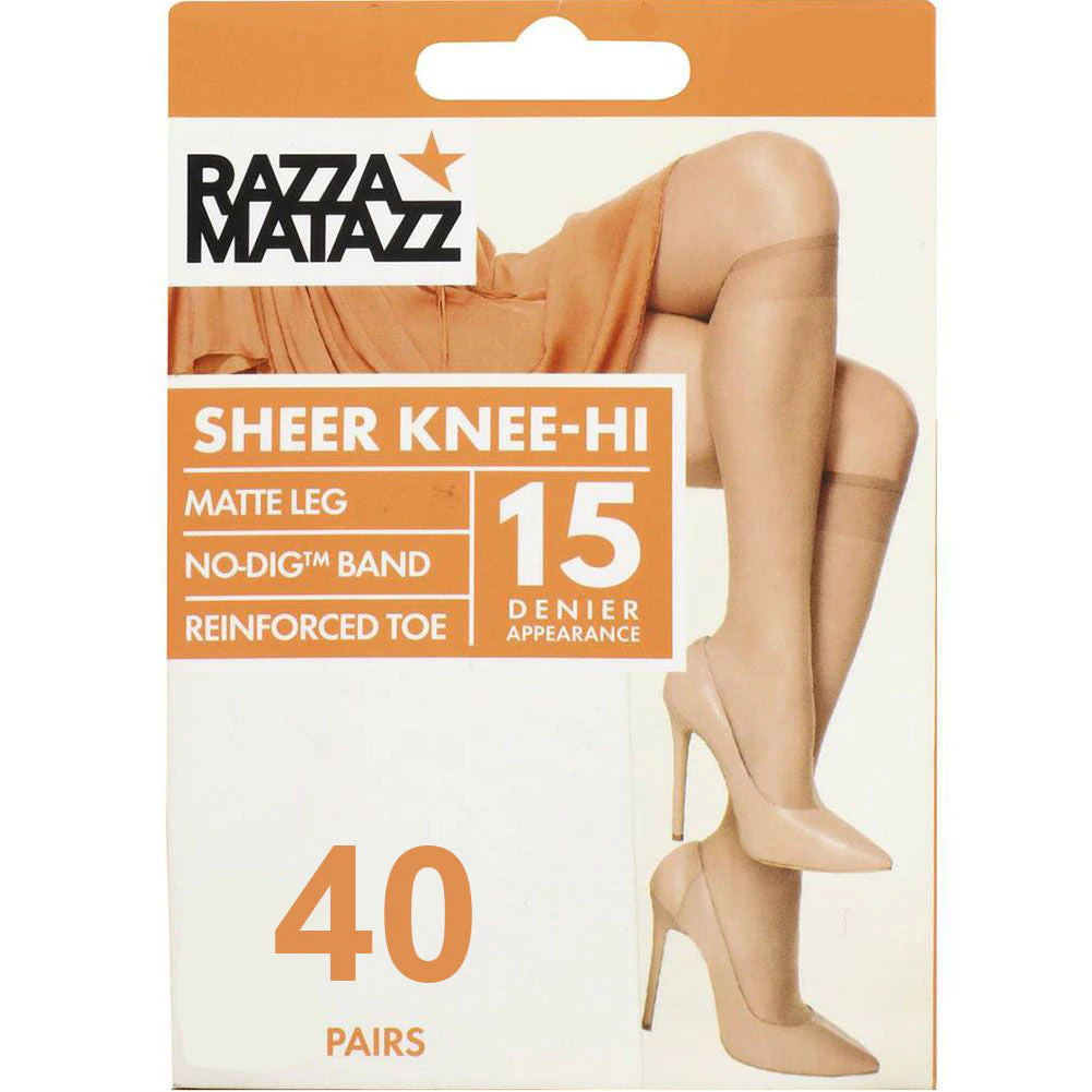 40 Pair RazzaMatazz Sheer Knee-Hi Women Stockings Socks Natural Beige H80043 Bulk