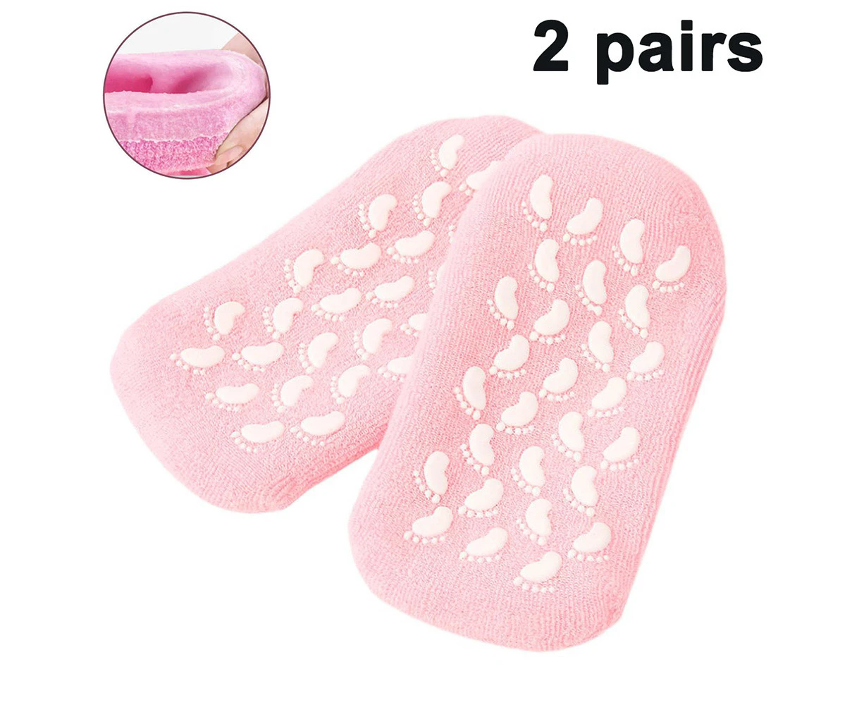 2 Pairs Moisturising Gel Socks, Reusable Soft Feet Skin with Essential Oil Treatment, Dry Skin for Feet Exfoliating - Pink