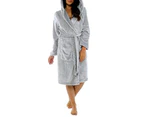 Plus Size Women Solid Color Flannel Hooded Bath Robe Dressing Gown Sleepwear-Purple