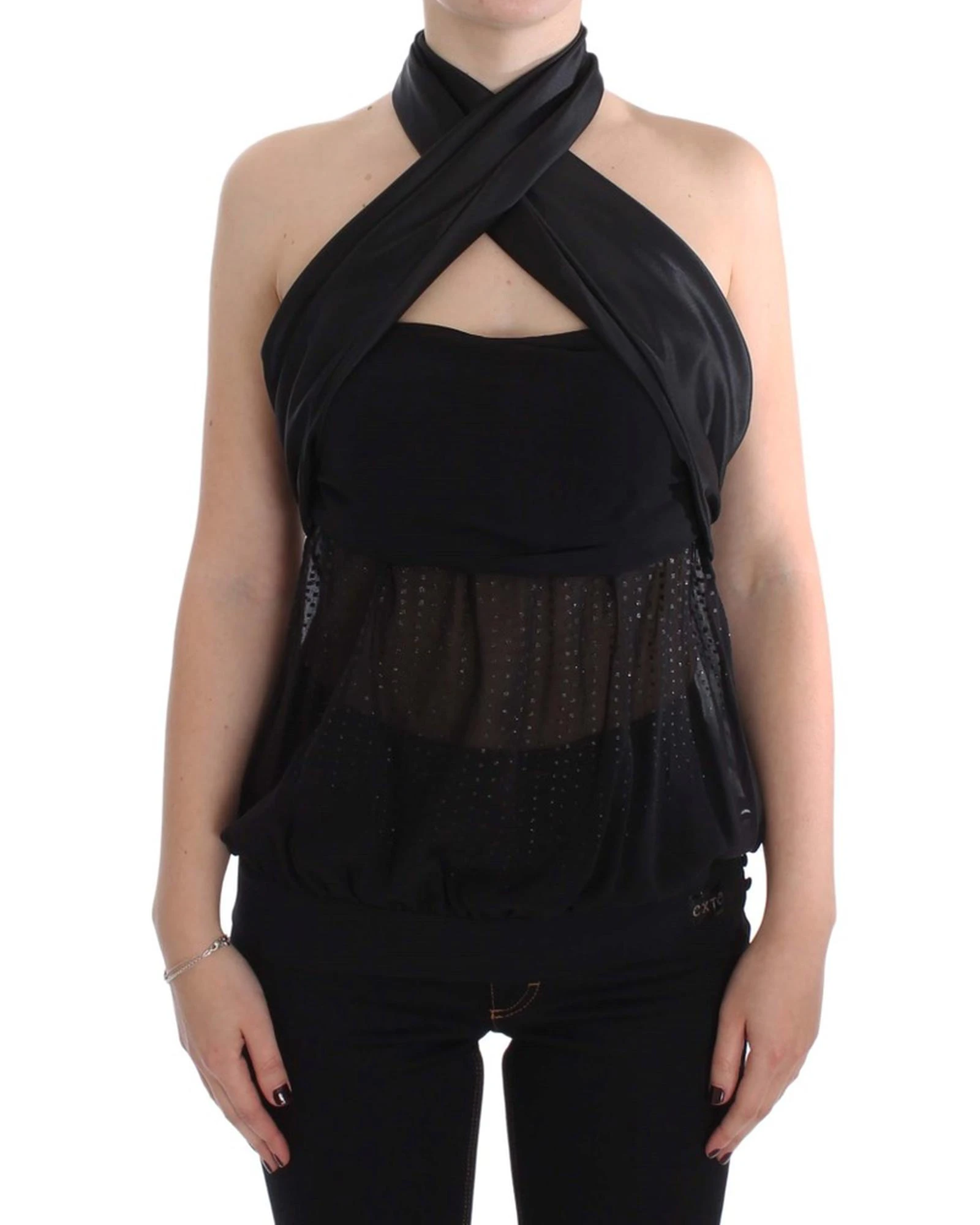 Exte Black Neck Wrap Top Blouse