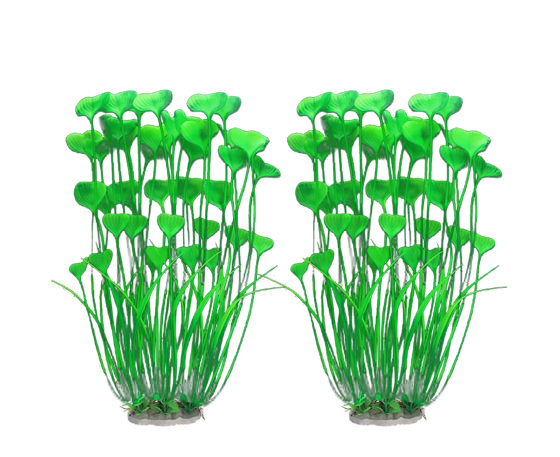 2Pcs 15.75 Inches Heart Shape Leaves Large Seaweed Ornament Artificial Tall Aquarium Plants for Fish Tank Decor-Green