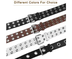 Grommet Leather Belts for Women, Black Belt Women Men with Double Studded Holes