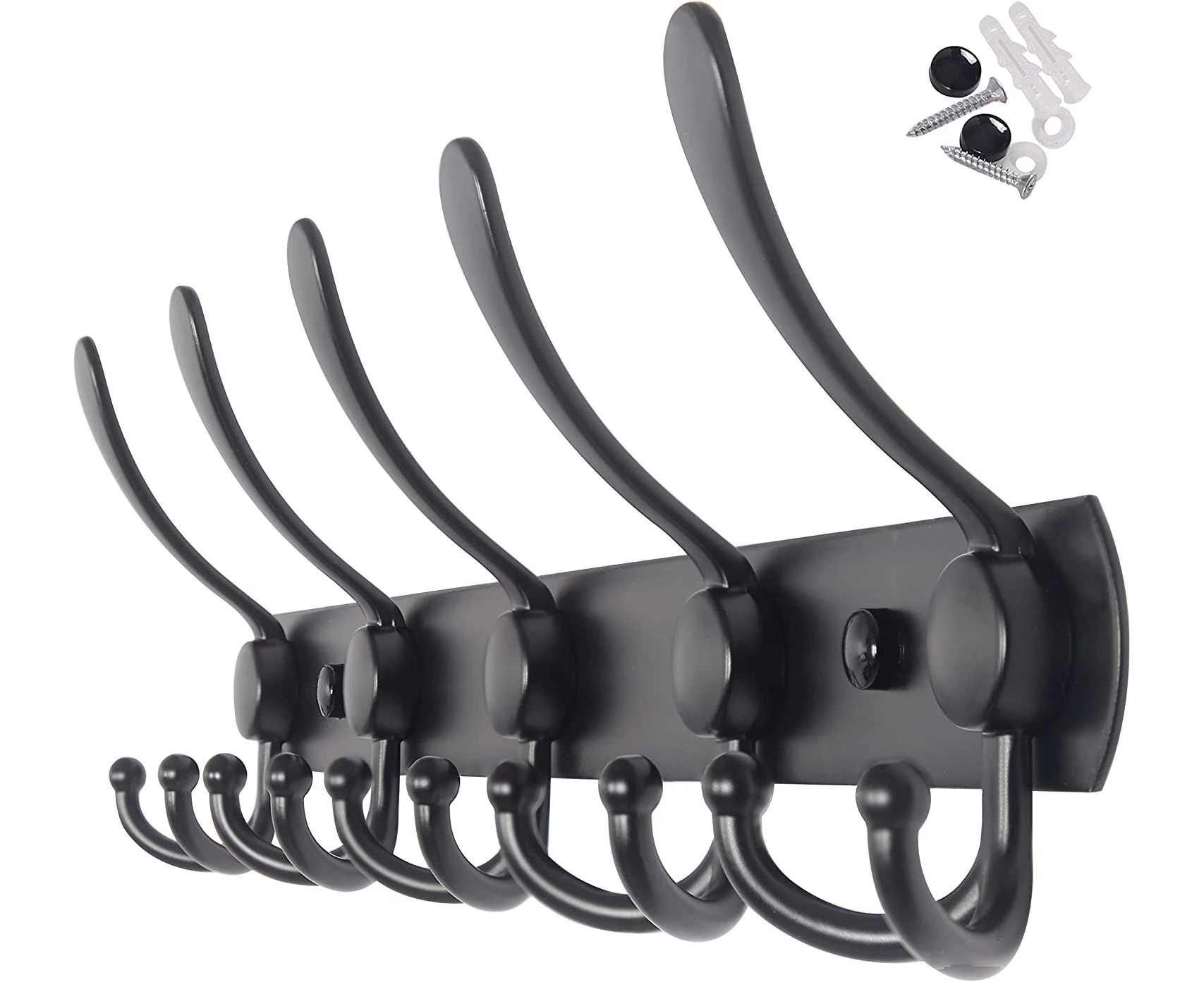 Coat Rack Wall Mounted Black,5 Tri Hooks for Hanging Coats,Wall Coat Hanger,Jacket Hanger,Wall Rack for Clothes,Backpack