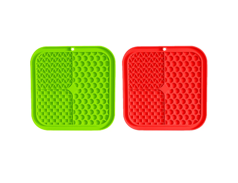 Dog and Cat Licking pads 2 piece set, superior licking pads with suction cups for anxiety relief in dogs - Three squares - Red + Green