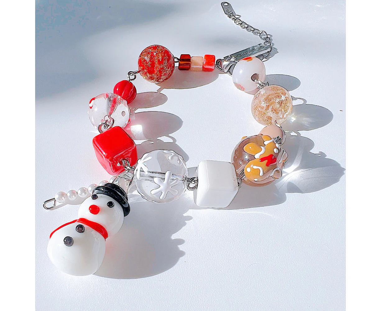 Christmas Snowman Jewelry Handmade Charm Bracelet with Murano Glass Gemstones