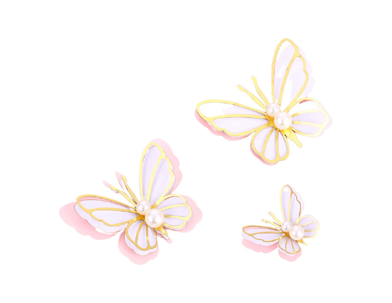 ricm 3Pcs/Set Cake Toppers Cute Small Lightweight Faux Pearl Butterfly Birthday Cake Toppers for Party-Pink