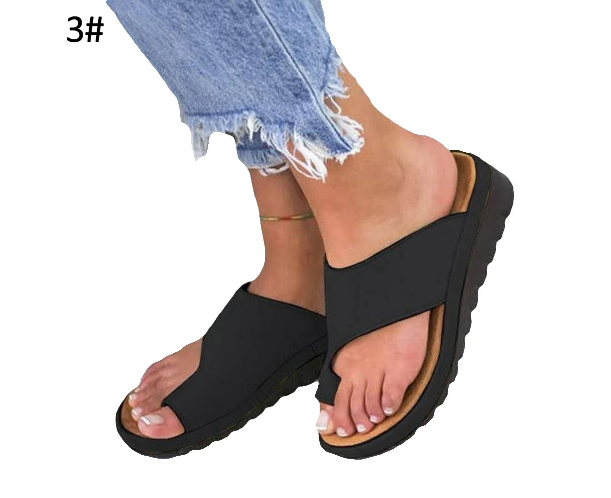 Fashion Women Summer Breathable Lightweight Flat Sole Sandals Slippers Shoes-Black