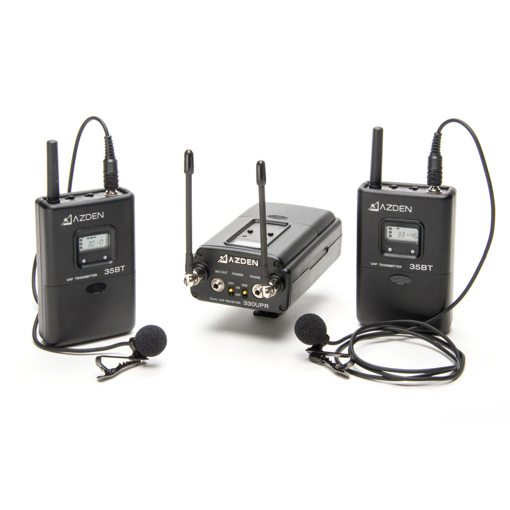 Azden 330LT 2-Person Camera-Mount Wireless Omni Lavalier Microphone System (566.125 to 589.875 MHz)