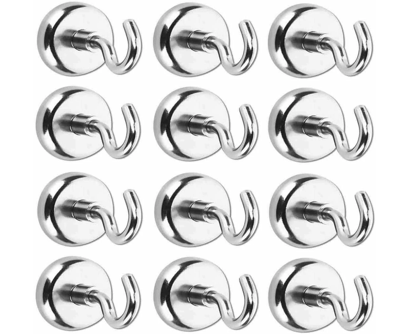 Magnetic Hooks, Heavy Duty Earth Magnets with Hook for Refrigerator, Extra Strong Cruise Hook for Hanging (Silver, Pack of 12)