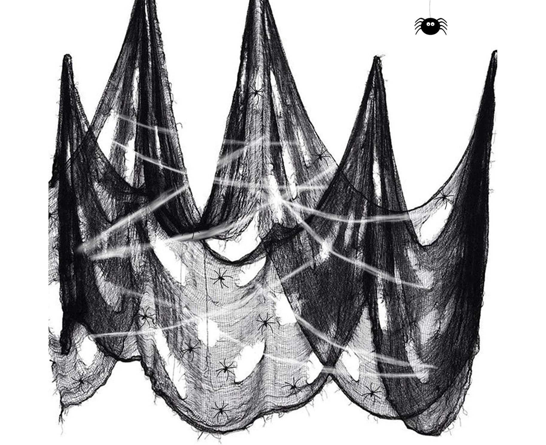 Mauts 315" Halloween creepy cloth Halloween decorations DIY Halloween Fake Spider Cobweb with Spooky Fabric (black)