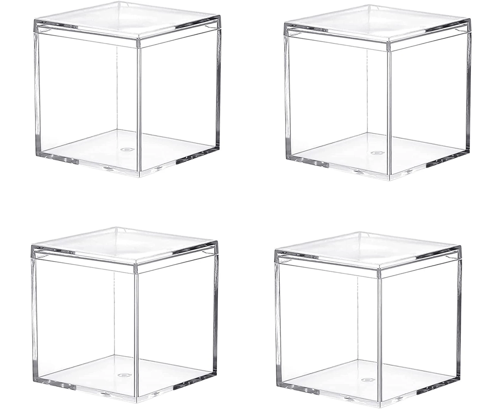 Clear Acrylic Plastic Square Cube, 4 Pack Small Plastic square cube containers with Lid Storage Box