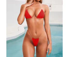 Transparent Strap Push-up Bikini Set Two Pieces Halter Triangle Bra High Waist Thong Swimwear for Beach-Red