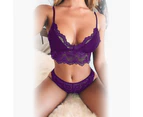 graceful Women Lace Breathable Underwear Set Push Up Bra Brassiere Thongs G-string-Purple
