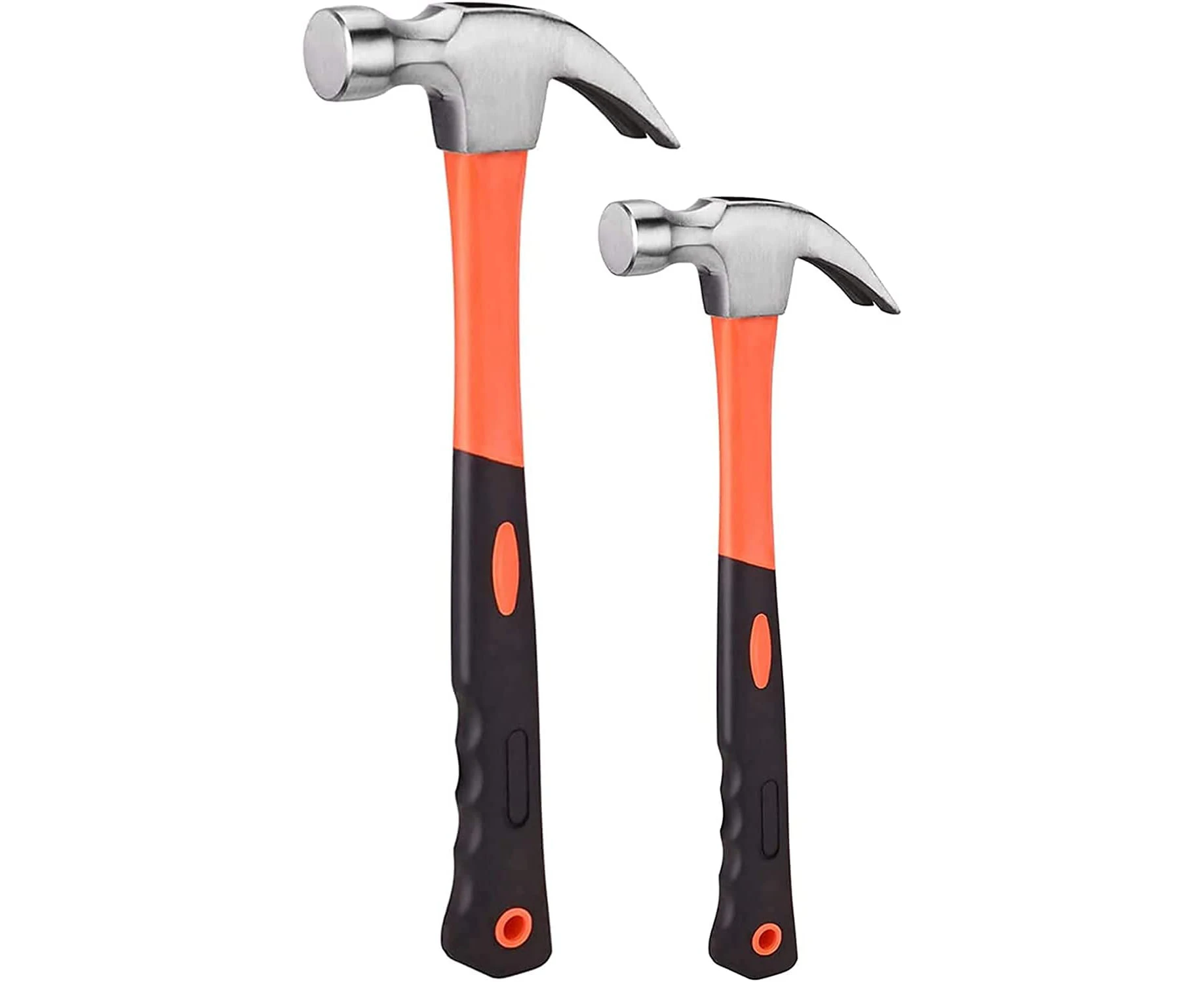 Set of 2 Nail Puller Hammer, 500g and 250g Claw Hammer, Claw Hammer, Shockproof Handle, Magnetic Hammer with Fiberglass Handle