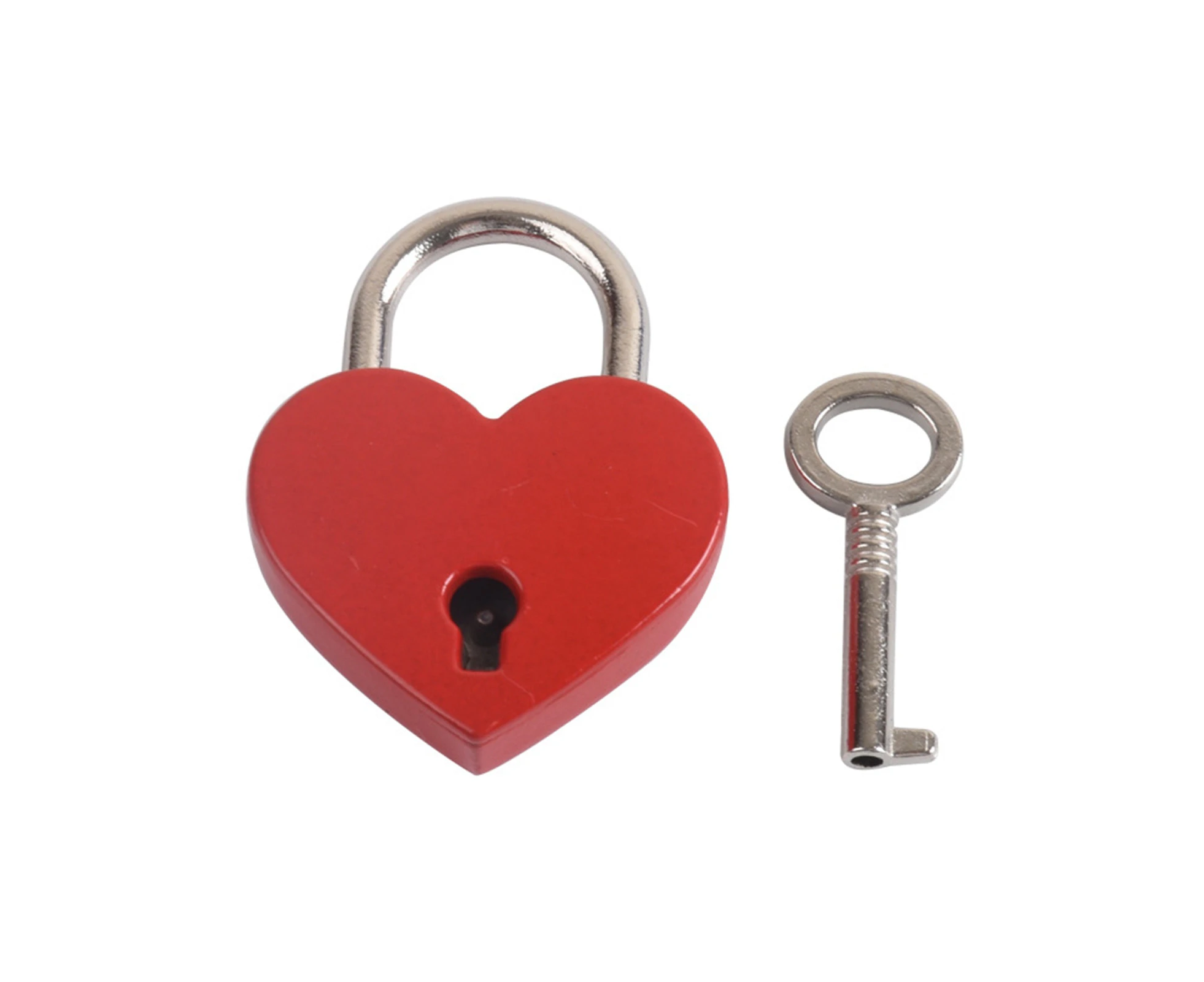 Vintage Heart Shape Mini Padlock Bag Travel Suitcase Luggage Box Case Key Lock-Red