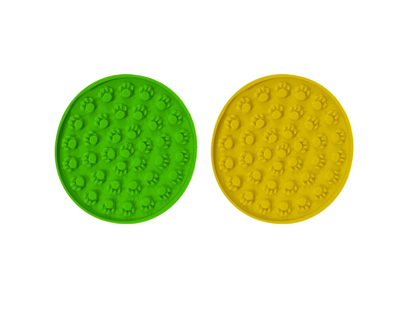 Dog Licking pad Cat slow feeder, 2 pieces licking pad with suction cup, sedation treatment pad to - Round green + round yellow
