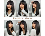 Short Straight Bob Synthetic Wig with Bangs for Women Ombre Brown Blonde Hair Wigs Cosplay Daily Natural Hair Heat Resistant