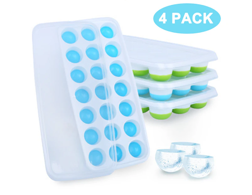 Silicone ice cube mold 4 pieces, ice cube mold with lid & clip ice tray ice cube, BPA-free, ice cube container ice cube tray