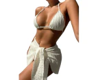 1 Set Bikini Swimwear Super Soft Wear Resistant Nylon Sexy Bikini 3 Pieces Bra Panty Set Beachwear for Seaside-White