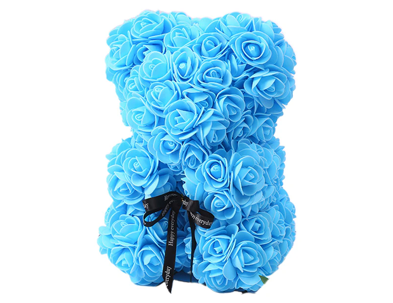 25cm Romantic Fake Rose Flower Foam Bear Doll Valentines Day Birthday Xmas Gift-Blue