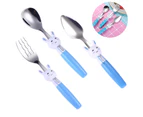3 Pieces Childrens Stainless Steel Flatware - 1 x Children Safe Forks, 1 x Mud scraper, 1 x Tablespoons, Toddler Utensils-Rabbit