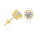 14k Yellow Gold Plated Crown Women Men CZ Crystal Solitaire Stud Earrings Small