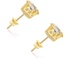 14k Yellow Gold Plated Crown Women Men CZ Crystal Solitaire Stud Earrings Small