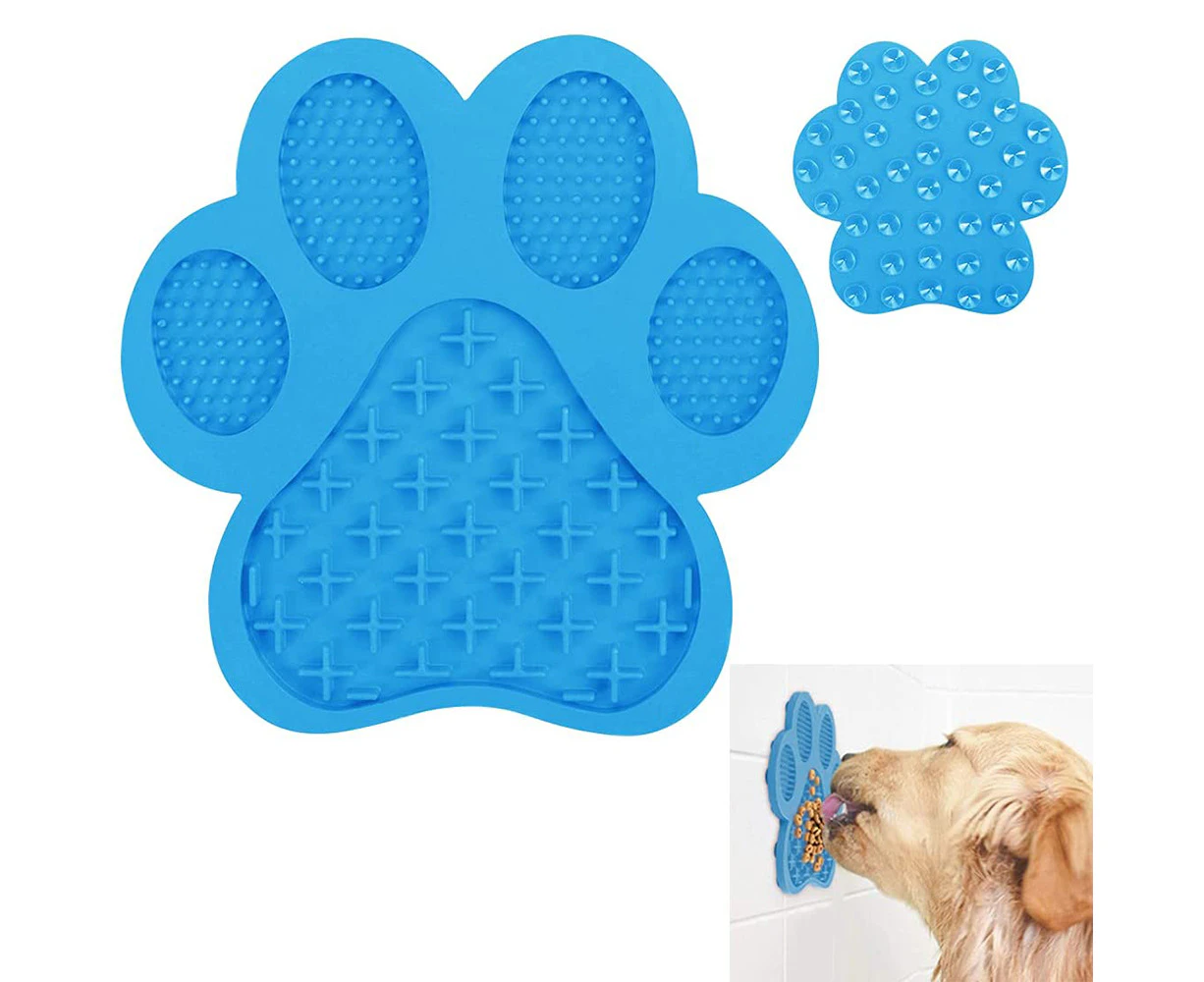 Lick Mat for Dogs & Cats,Slow Treater Mat with Suction Cups for Pet Shower, Healthy Feeder,Calming Peanut Butter Dispenser - Blue