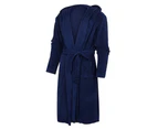 Plus Size Women Solid Color Flannel Hooded Bath Robe Dressing Gown Sleepwear-Royalblue