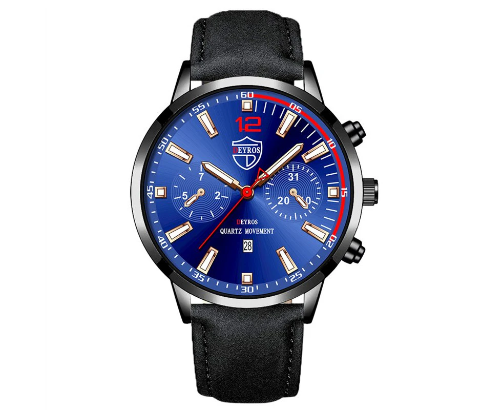 Fashion Mens Sports Watches Luxury Men Business Stainless Steel Quartz Wrist Watch Man Casual Luminous Clock relogio masculino - Leather Black Blue